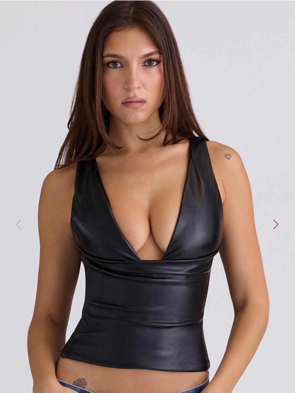 House of CB CATALINA Black Vegan Leather V-Neck Top